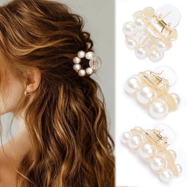 Kilshye Pearl Hair Claw Clips Mini Non Slip Clips Small Hair Accessories for Women (Pack of 3)