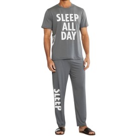 Trsenvrml Men Pajama Set for Women Short Sleeve Sleepwear Shirts Letter Pjs Pants Couple Matching Lounge Set (Grey, L)