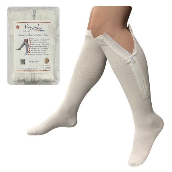 Presadee Closed Toe 15-20 mmHg Moderate Compression Leg YKK Zipper White Socks (2)