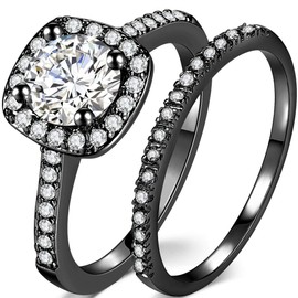 Jude Jewelers Silver Rose Gold 1.5 Carat Wedding Engagement Eternity Bridal Ring Set, Rhodium-plated Brass, Cubic Zirconia
