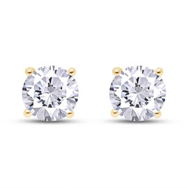 SAVEARTH DIAMONDS 4-Prong Solitaire Style, 7MM Round Cut Lab Created Moissanite Diamond Stud Earrings For Womens In 14K Yellow Gold Over Sterling Silver (D Color, VVS1 Clarity, 2.40 Cttw)