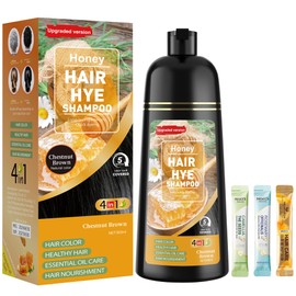 Chestnut Brown Hair Dye Shampoo 3 in 1 for Women & Men 100% Gray Hair Coverage - Herbal Ingredients Natural Plant Hair Color - Hair Dye in Minutes 17.6 Fl Oz
