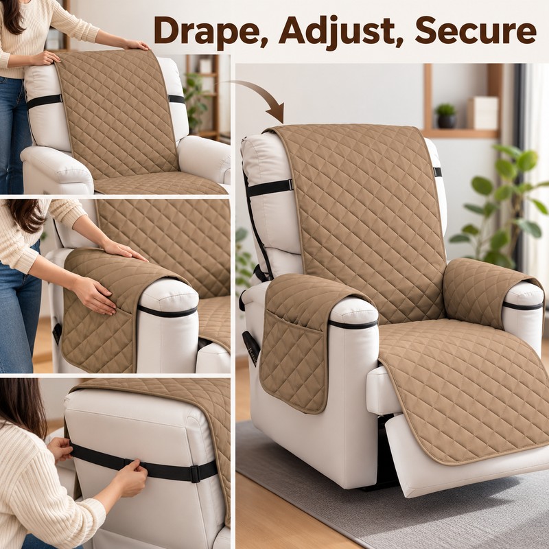Waterproof Recliner Quilted Cover – Nonslip Furniture Slipcover with Elastic
