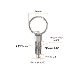 sourcing map 2Pcs Spring Plunger with Pull Ring M6x1 Thread Size 0.47" Thread Length Pin Dia.4mm Round Head Stainless Steel Non-Locking Retractable Index Plunger for Industrial Equipment