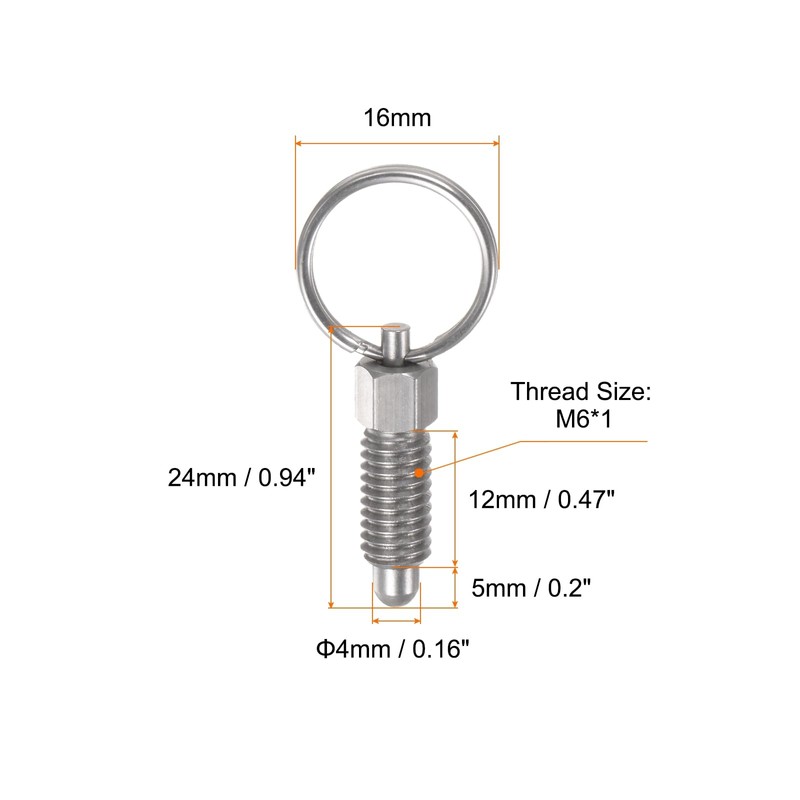 sourcing map 2Pcs Spring Plunger with Pull Ring M6x1 Thread