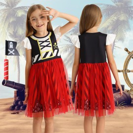 Jurebecia Toddler Girls Pirate Costume Princess Buccaneer Role Play Dress Up for Kids with Accessories 2-3 Years