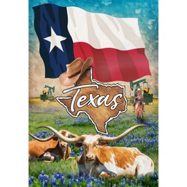 America Forever Texas State Garden Flag- 12.5 x 18 inches- Longhorns, Blue Bonnets, Cowboys, and Oil Fields USA Regional Yard Outdoor Decorative Double Sided