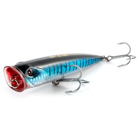 Dr.Fish 5 Pack Topwater Popper Saltwater Fishing Lures, 5.5 Inches GT Popper VMC Treble Hooks Surf Fishing Lures for Bass Striper Pike Mackerel Flounder Barracuda Snapper Offshore Blue Mackerel
