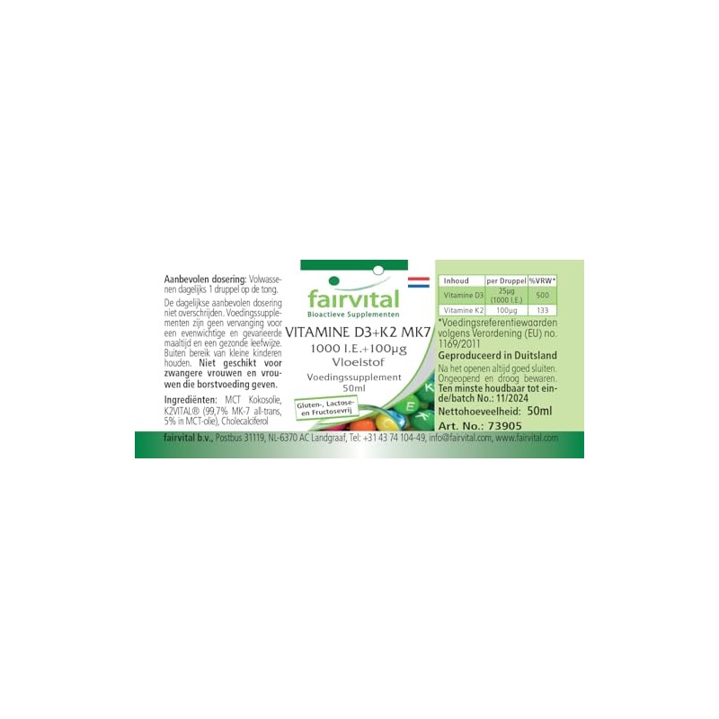 Fairvital Vitamin D3+K2 Drops - 50 ml - All-Trans MK7