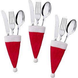 HÖTER 30 Pack Christmas Santa Hats Silverware Holders, Soft and Durable Christmas Felt Knife and Fork Holder Set, Xmas Party Dinner Utensil Organizers Decorations Supplies