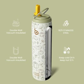 bottlebottle Bottle Bottle Insulated Water Bottle Stainless Steel 32 oz (946 ml) with Straw Handle for Sports, Travel, Gym, Double-Walled Leak-Proof, BPA-Free (Pumpkin)