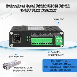 Lcantve Industrial Serial to Fiber Converter RS232 RS485 RS422 Optic Modem, Bidirectional SFP Slot Serial Over Fiber Converter, DC12~48V Power Input, -25°C ~ 75°C Operating Temperature