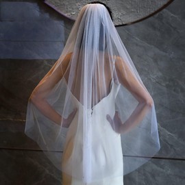 Ursumy 1 Tier Bride Wedding Veil Fingertip Bridal Soft Tulle Veil with Comb and Cut Edge (White)