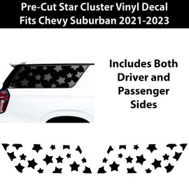 BOGAR TECH DESIGNS Precut Quarter Window Star Print Vinyl Decal Stickers Compatible with Chevy Suburban and GMC Yukon XL 2021-2023, Matte Black