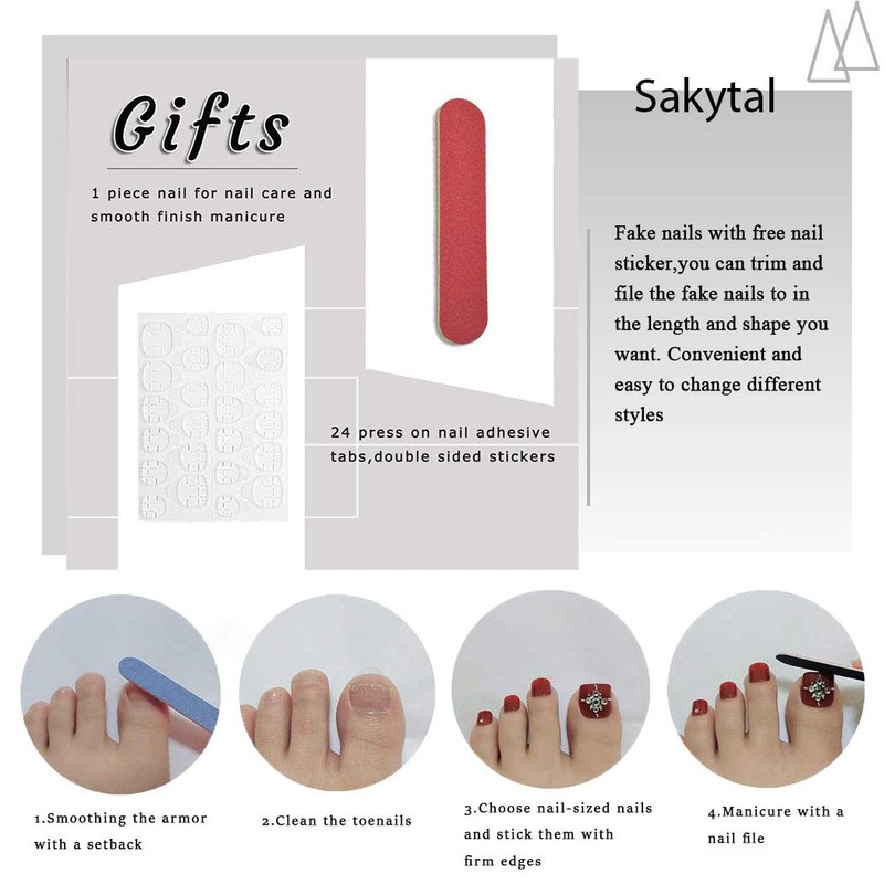 Sakytal Esmalte de uñas falsas con purpurina, color rojo, con