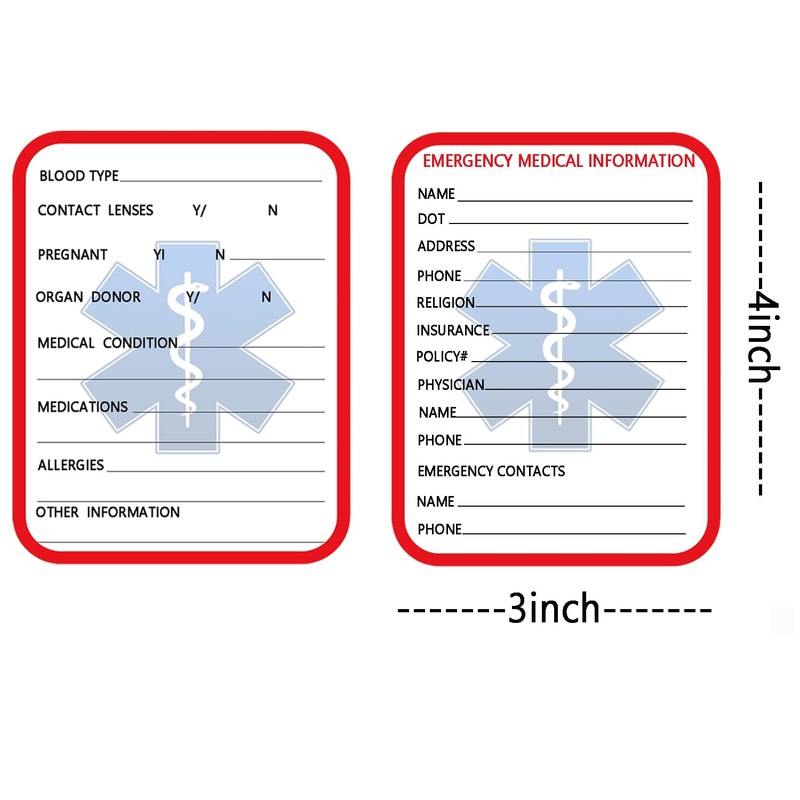 Remarkabel 3x4 Inch Emergency Medical Information Card (40 Pcs)