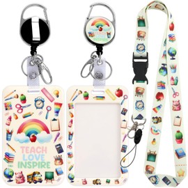 Ceiba Tree Teacher Lanyard with ID Holder for Badges and Keys Retractable with Detachable Lanyard Badge Reel Heavy Duty with Carabiner Clip Watercolor Design
