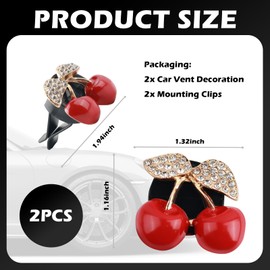 2PCS Cherry Car Vent Clips Cute,Bling Zinc Alloy Air Vent Clips Car Accessories with 2PCS Mounting Bracket for Adding Cars Cozy Atmosphere,Universal Cars Vents Accessories