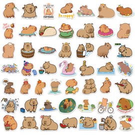 50Pcs Capybara Stickers for Kids Teens Adults Boys Girls Gift,Stickers Pack for Laptop,Skateboard Luggage Car Bike Cup Computer Water Bottle Decor,Brown Capybara Vinyl Waterproof Sticker Decal
