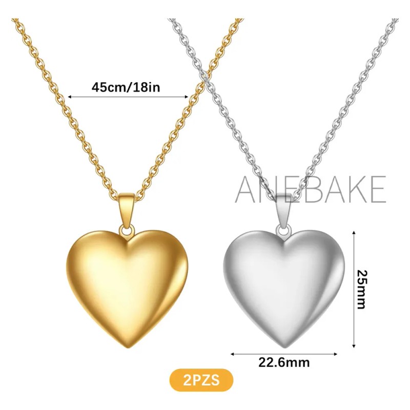 Anebake 2pzs Collar Dije Corazón Para Parejas Fotos Acero Inoxidable,regalos