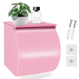 FARVIGOR Toilet Paper Holder Wall Mount, Self Adhesive Toilet Paper Holder with Shelf, Waterproof Stainless Steel Bathroom Toilet Tissue Roll Holder Cat Dog Proof, Pink