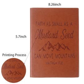 TYLWYMI Inspirational Gifts To Men And Women Faith As Small As A Mustard Seed Can Move A5 Leather Notebook Religious Christian Gift Motivational Gift 200 Ruled Pages, Ribbon Bookmark (Matthew 17:20)