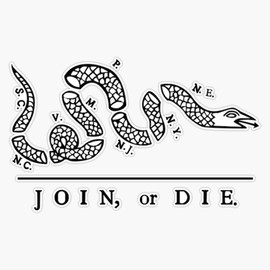Join or Die, Small Version (See Profile for Large), United States Military Window Bumper Sticker Decal 5"