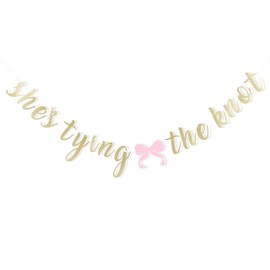 She's Tying The Knot Banner - She's Tying The Knot Bridal Shower Decor,Pink Bow Bunting Banner,Bridal Weekend Decor,Bow Bachelorette Sign (gold)