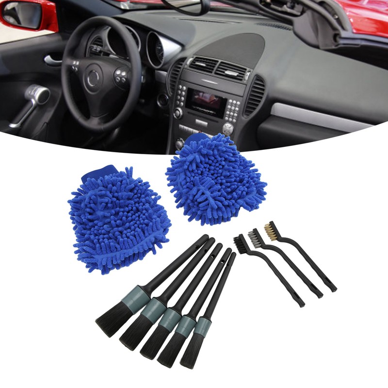 10pcs Car Detailing Brush Kit Wash Mitt Wire Brushes Flexible