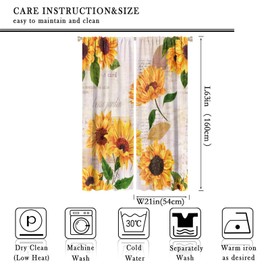 Sunflower Blackout Curtain Vintage Newspaper Window Curtain Sunlight Filtering Drapes Rod Pocket Kitchen Dining Room Cafe Bedroom Living Room 2 Panels 42x63 in