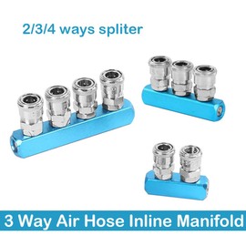 SagaSave 3Pcs Aluminum Air Compressor Splitter, 2/3/4 Way Quick Connect Manifold Fitting Air Hose Fitting