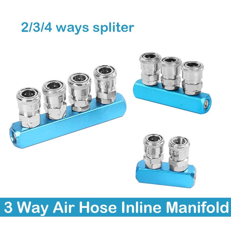 SagaSave 3Pcs Aluminum Air Compressor Splitter, 2/3/4 Way Quick Connect