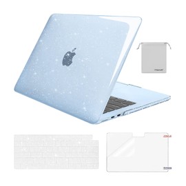 MOSISO Compatible with MacBook Air 13 inch Case 2025 2024 2023 2022 M4 A3240 M3 A3113 M2 A2681, Sparkly Glitter Hard Shell&Keyboard Cover&Screen Film&Pouch for MacBook Air 13.6 inch Case, Sky Blue