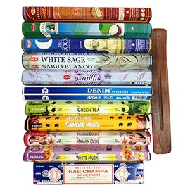 11 types of Indian incense with wood incense holder