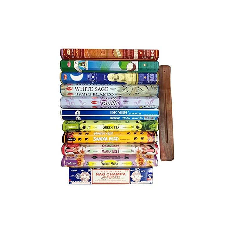11 types of Indian incense with wood incense holder