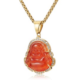 WESTMIAJW Lucky Laughing Red Buddha Pendant Chain Necklaces Amulet Jewelry for Men Women 60cm