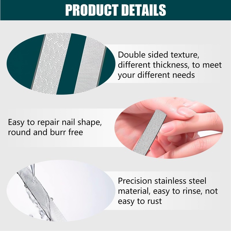 2pcs Double-Sided Stainless Steel Nail File, Washable Metal Nail File
