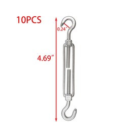 Risbay Turnbuckle Hook and Hook Stainless Steel Turnbuckle Wire Tensioner Heavy Duty Turnbuckle for Cables Wire Turnbuckle Shade Sails Cable Tightener,10PCS(Silver)