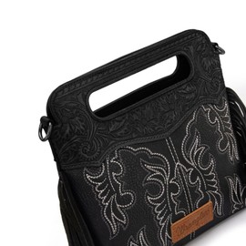 Wrangler Top Handle Bag for Women Embroidered Fringe Western Crossbody Purse Floral Tooled Handbag WG110-2022BK