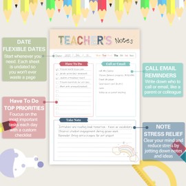 Teacher Notepad - To Do List Notepad, Teacher Appreciation Gifts Planner, 50 Sheets, 5.6 x 8.3 Inches Tear-Off Notepads for Stationery Must-Have Supplies for Preschool | Elementary | Middle | High School Teachers