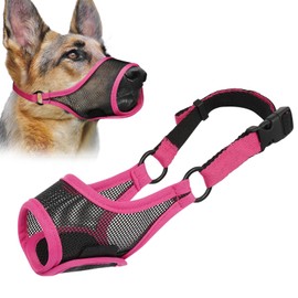 LUCKYPAW Dog Muzzle, Mesh Dog Muzzle for Large Medium Small Dogs, Soft Mouth Guard for Biting Chewing, Breathable Mouth Cover with Adjustable Strap for Training (Hot Pink, M(Snout:8.75"-9.5"))