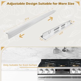 Stainless Steel Stove Gap Cover 2 Packs, 13.8"~27.6" Adjustable Kitchen Stove Counter Gap Cover for Level Surface, Heat Resistant Cooktop Trim Kit, Easy to Clear Stove Guard (Silver)