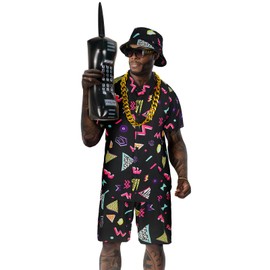 BONGZUO Men's 80s Outfit Set Retro Party Costume with Accessories (Z3808BK,3XL)