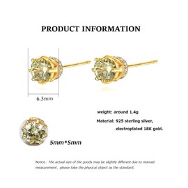 Bellitia Jewelry 925 Sterling Silver Gold-Plated Crown Stud Earrings with Cubic Zirconia, Green Stone Earrings for Women Girls, Sterling Silver, Cubic Zirconia