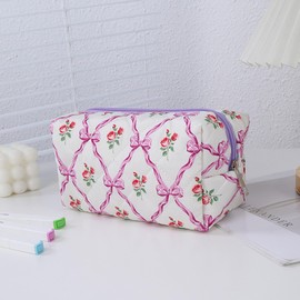 OZAOZ Makeup Bag Travel Cosmetic Bag for Women Girls Zipper Make Up Pouch, Floral Flowers Toiletry Organizer Portable Storage Travel Cloth Bag (Purple)