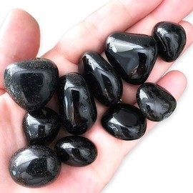 CRIGEMA - 5 Pieces Tumbled Stones Polished for Healing Stones, Reiki and Meditation - 20-25 mm (Black Agate)
