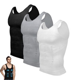 Kammoy Camisa de compresión Hombre, 3 Piezas Fajas Abdominal Reductora Deportivo,Camiseta Interior Deportiva Ideal para Postura Moldeadora y...       