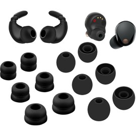 A-Focus WF-1000XM5 WF-1000XM4 Ear Hooks Double Flange Ear Tips Kit Replacement Anti-Slip Wingtip Eartips Earbuds Cover Compatible with Sony WF-1000XM5 WF-1000XM4 Black L/M/S 7 Pairs