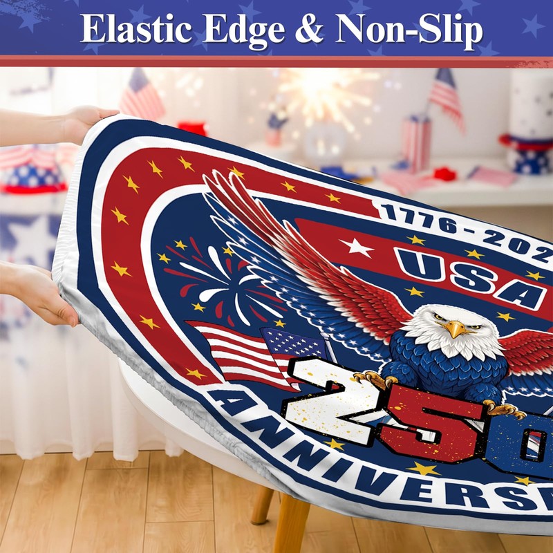 Hiboss 4th of July Tablecloth Round 44 Inch, Memorial Day