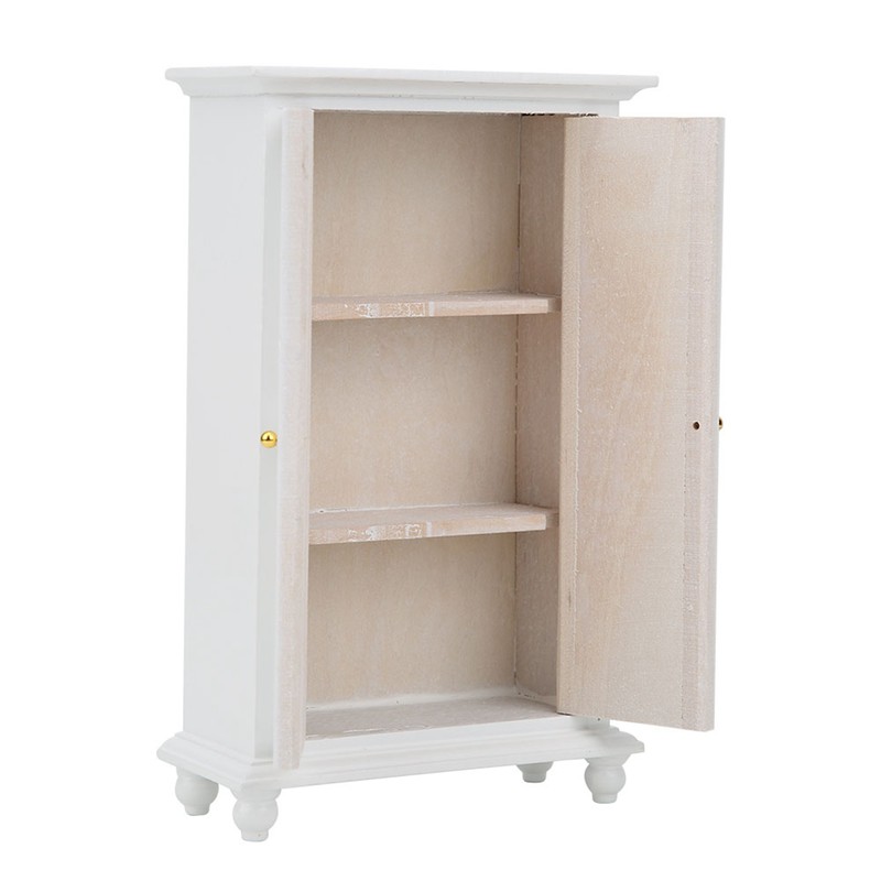 Miniature Doll House Wardrobe White Wooden Double Door Household Closet